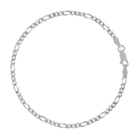 925 Sterling Silver Super Flat Figaro Chain Rhodium Plated 080 2.9mm