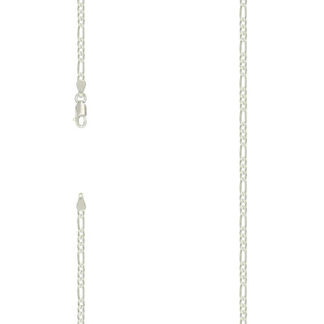 925 Sterling Silver Super Flat Figaro Chain Silver Plated 080 2.9mm