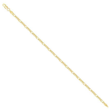 925 Sterling Silver Super Flat Figaro Chain Yellow Plated 080 2.9mm