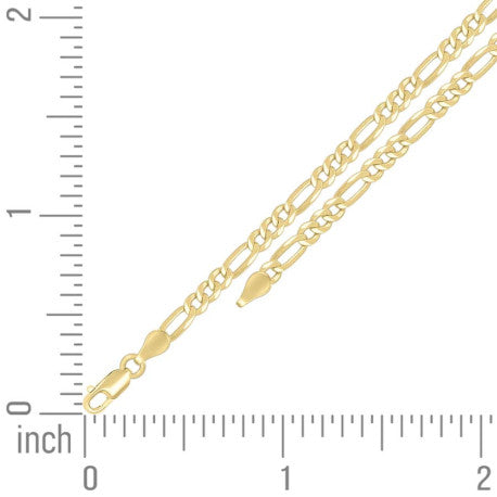 925 Sterling Silver Super Flat Figaro Chain Yellow Plated 100 3.9mm