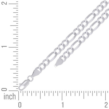 925 Sterling Silver Super Flat Figaro Chain Rhodium Plated 120 4.9mm