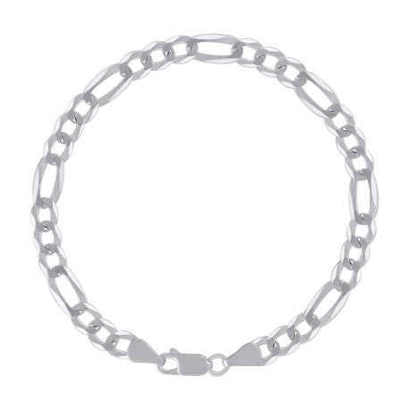 925 Sterling Silver Super Flat Figaro Chain Rhodium Plated 150 5.6mm