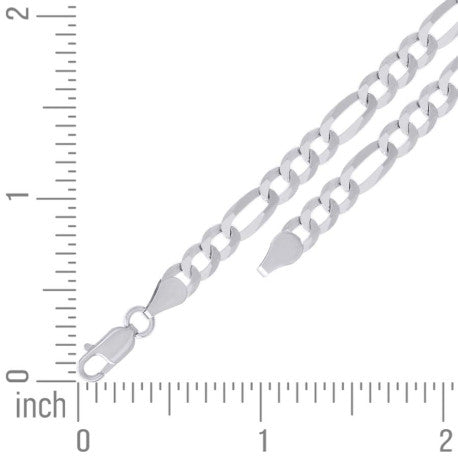 925 Sterling Silver Super Flat Figaro Chain Rhodium Plated 150 5.6mm