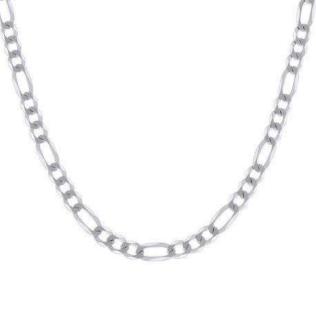 925 Sterling Silver Super Flat Figaro Chain Rhodium Plated 160 6.6mm