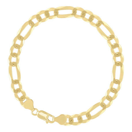 925 Sterling Silver Super Flat Figaro Chain Yellow Plated 180 7.8mm