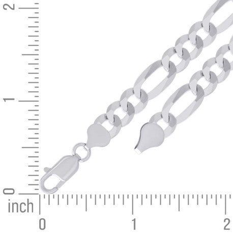 925 Sterling Silver Super Flat Figaro Chain Rhodium Plated 180 7.8mm