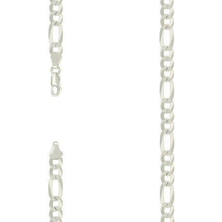 925 Sterling Silver Super Flat Figaro Chain Silver Plated 180 7.8mm