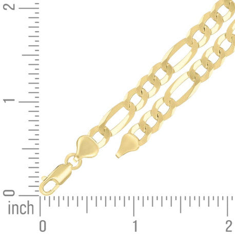 925 Sterling Silver Super Flat Figaro Chain Yellow Plated 180 7.8mm