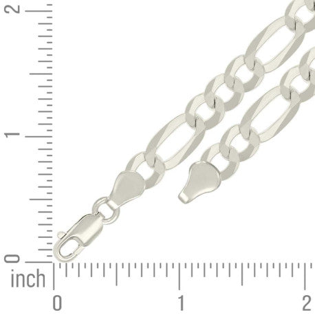 925 Sterling Silver Super Flat Figaro Chain Silver Plated 180 7.8mm