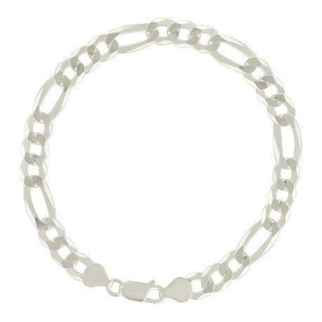 925 Sterling Silver Super Flat Figaro Chain Silver Plated 180 7.8mm