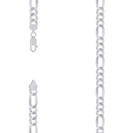 925 Sterling Silver Super Flat Figaro Chain Rhodium Plated 180 7.8mm