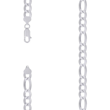 925 Sterling Silver Super Flat Figaro Chain Rhodium Plated 200 8.9mm