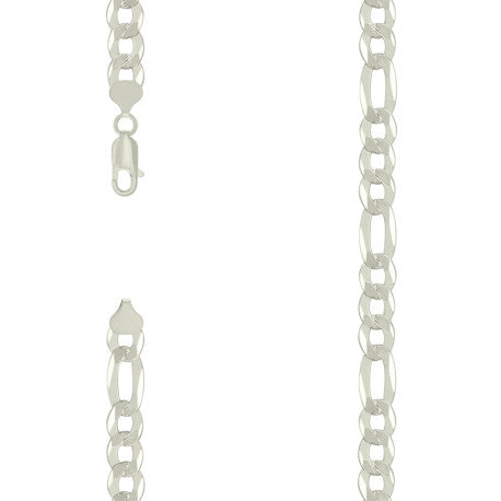 925 Sterling Silver Super Flat Figaro Chain Silver Plated 200 8.9mm