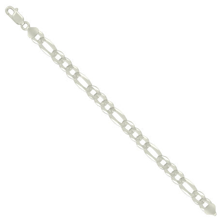 925 Sterling Silver Super Flat Figaro Chain Silver Plated 200 8.9mm