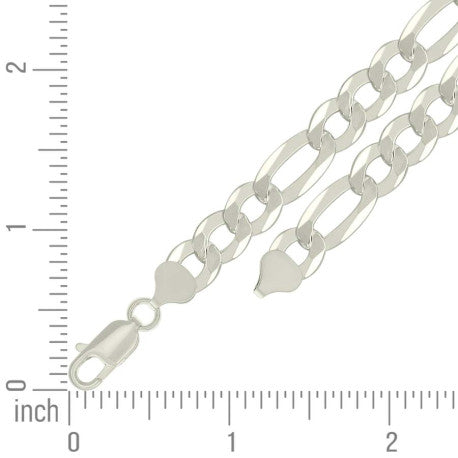 925 Sterling Silver Super Flat Figaro Chain Silver Plated 200 8.9mm