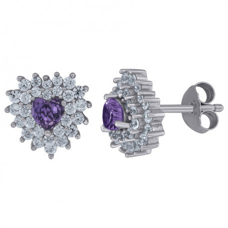 925 Sterling Silver Cz Heart Earrings