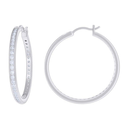 925 Sterling Silver Cz Hoop Earrings 3mm-36