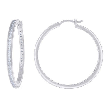 925 Sterling Silver Cz Hoop Earrings 3mm-40