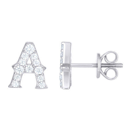 925 Sterling Silver Cz Initial "A" Earrings