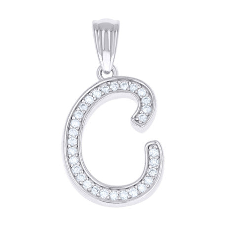 925 Sterling Silver Cz Initial "C" Pendant