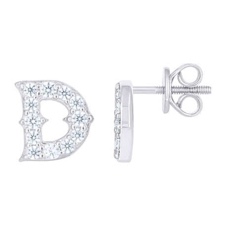 925 Sterling Silver Cz Initial "D" Earrings