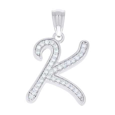 925 Sterling Silver Cz Initial "K" Pendant