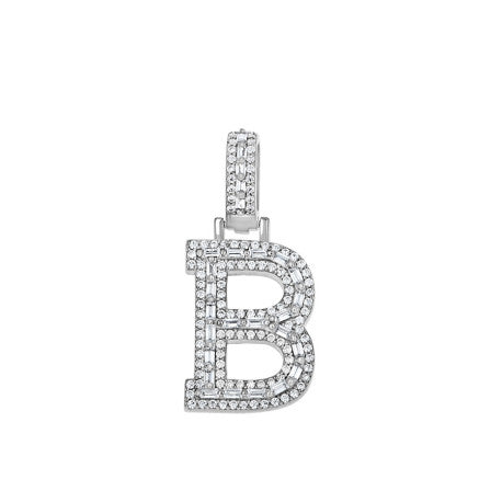 925 Sterling Silver Cz Initial Letter Pendant "B"