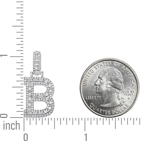 925 Sterling Silver Cz Initial Letter Pendant "B"