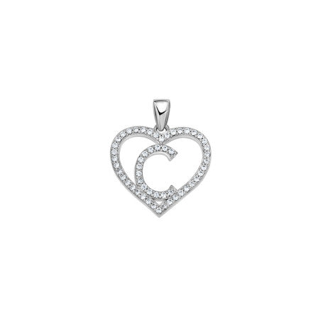 925 Sterling Silver Cz Initial Letter Pendant "C"