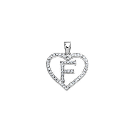 925 Sterling Silver Cz Initial Letter Pendant "F"