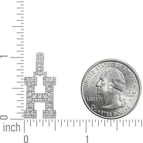 925 Sterling Silver Cz Initial Letter Pendant "H"