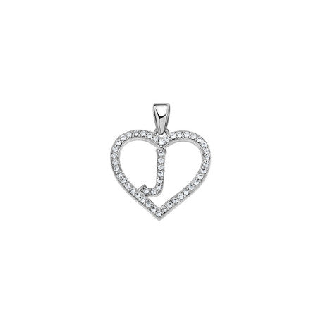 925 Sterling Silver Cz Initial Letter Pendant "J"