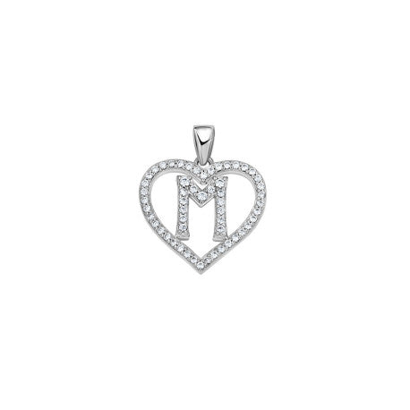 925 Sterling Silver Cz Initial Letter Pendant "M"