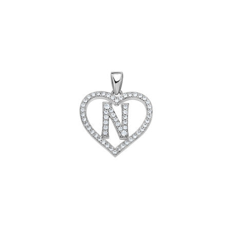 925 Sterling Silver Cz Initial Letter Pendant "N"