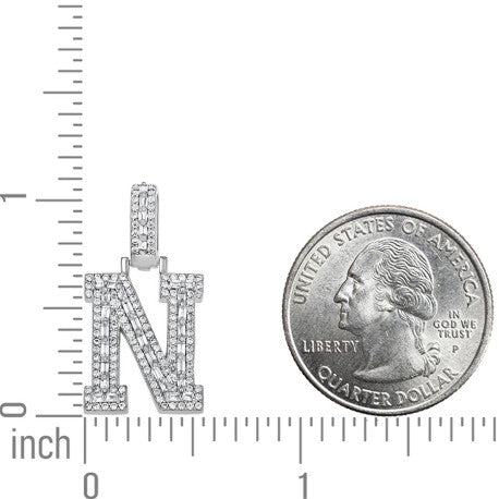 925 Sterling Silver Cz Initial Letter Pendant "N"