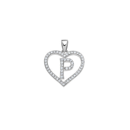 925 Sterling Silver Cz Initial Letter Pendant "P"