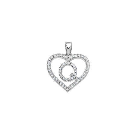 925 Sterling Silver Cz Initial Letter Pendant "Q"