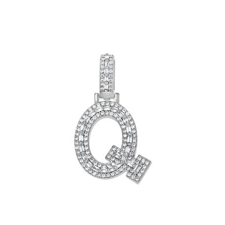 925 Sterling Silver Cz Initial Letter Pendant "Q"