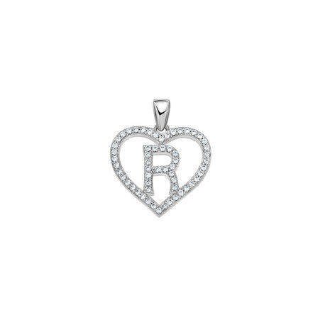 925 Sterling Silver Cz Initial Letter Pendant "R"