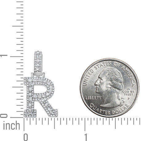 925 Sterling Silver Cz Initial Letter Pendant "R"