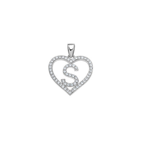 925 Sterling Silver Cz Initial Letter Pendant "S"