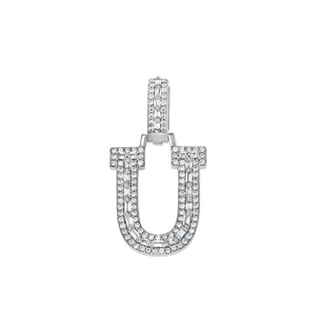 925 Sterling Silver Cz Initial Letter Pendant "U"