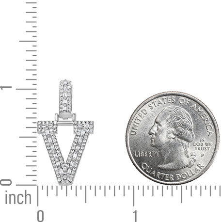 925 Sterling Silver Cz Initial Letter Pendant "V"