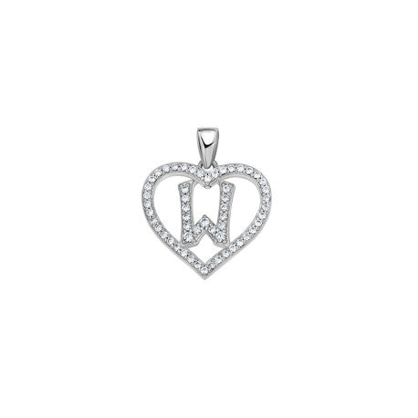 925 Sterling Silver Cz Initial Letter Pendant "W"
