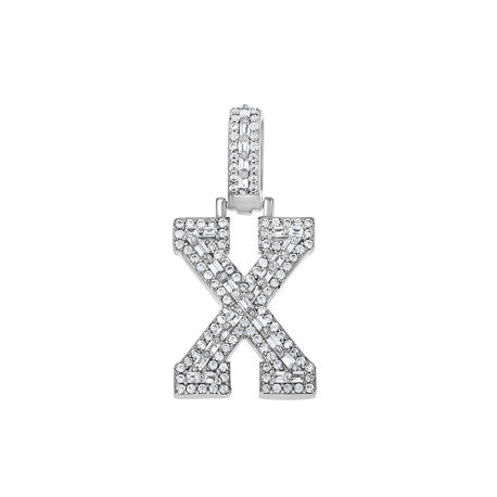 925 Sterling Silver Cz Initial Letter Pendant "X"