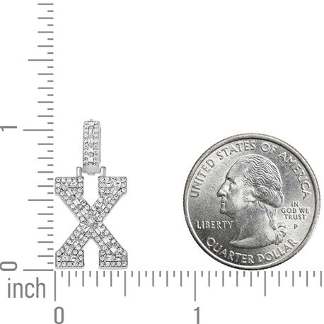 925 Sterling Silver Cz Initial Letter Pendant "X"