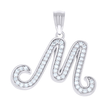 925 Sterling Silver Cz Initial "M" Pendant