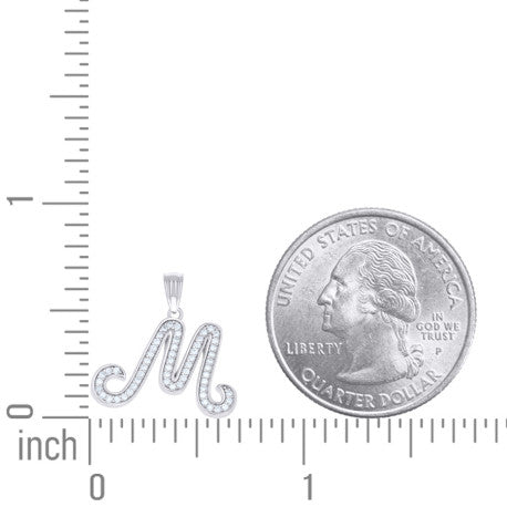 925 Sterling Silver Cz Initial "M" Pendant