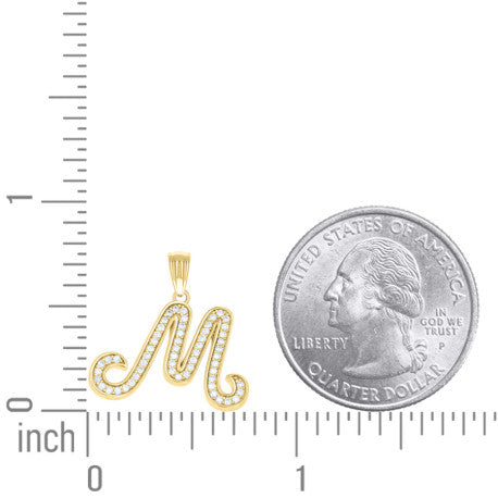 925 Sterling Silver Cz Initial "M" Pendant