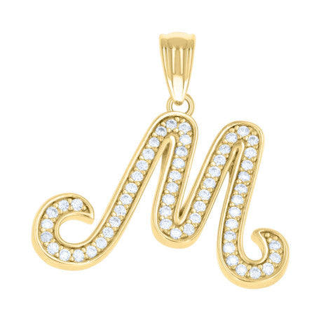 925 Sterling Silver Cz Initial "M" Pendant